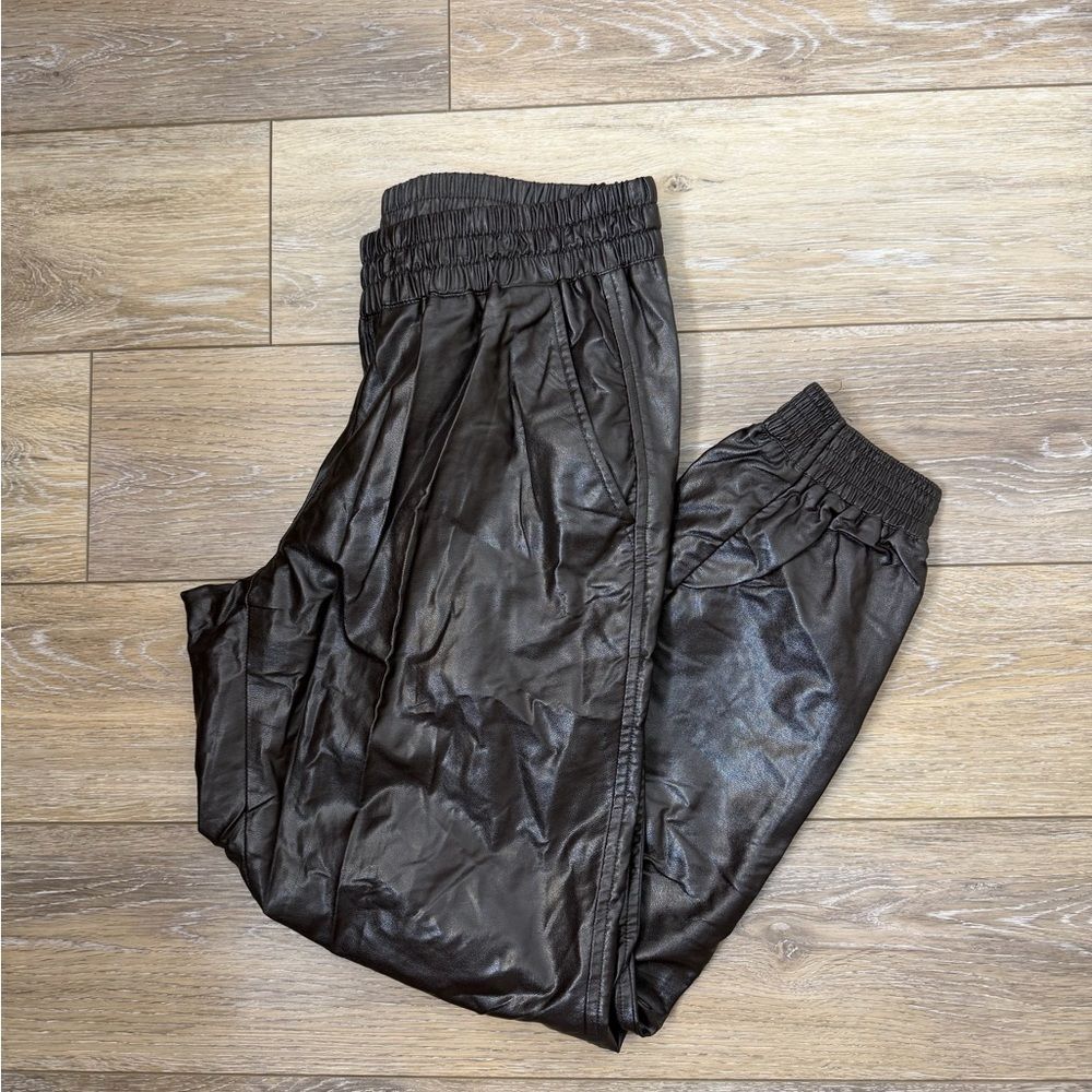 Zara Dark Brown Faux Leather Jogger Pants Sz S
